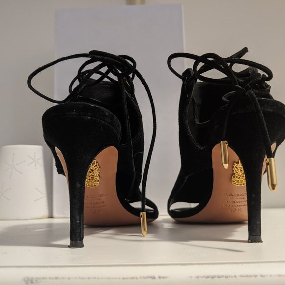 Aquazzura Mid-Heel Suede Sandals Heels in Black - Picture 14 of 15